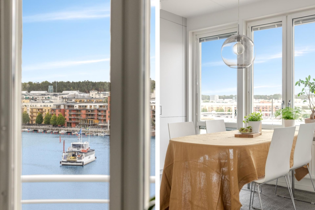 Fantastisk utsikt över Hammarby sjö! Två balkonger med sol hela dagen.